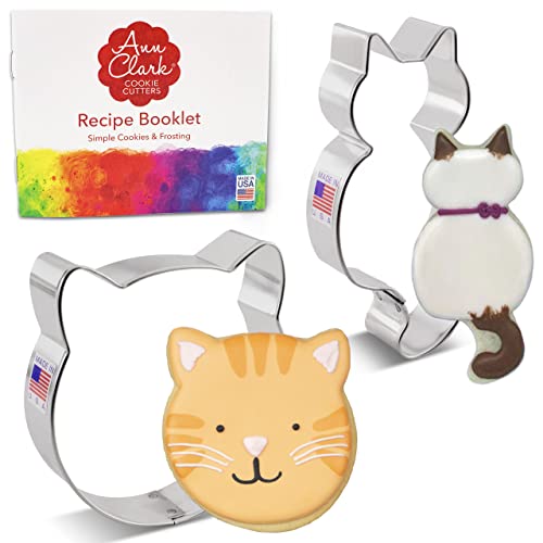 Ann Clark Cat Cookie Cutters - 2-Piece Set, Kitty Cat Face Shapes Made in USA