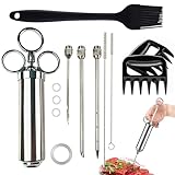 KATKLIU Fleischspritze Set aus Edelstahl 60ml mit 3 Nadeln – BBQ Marinadenspritze und Bratenspritze für Fleisch, Pulled Pork & Grillen, inkl. Pinsel & Fleischkrallen, leicht zu reinigen