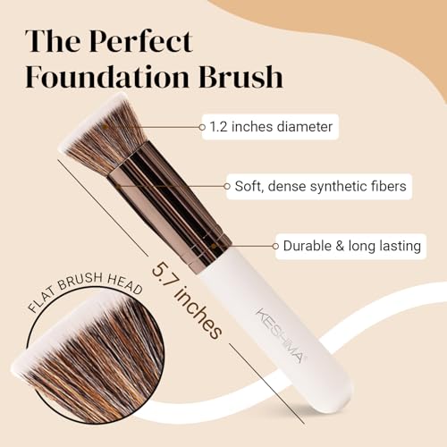 Image of Keshima Foundation Brush Flat Top Kabuki - Premium Foundation Brush for Liquid Makeup, Cream, and Powder - Buffing, Blending, and Face (Regular Size, White)