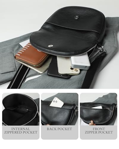 Crescent Bag for Women and Men, Fashion Medium PU Leather Folding Crescent Moon Bag Single Shoulder Bag with Adjustable Strap (Z-PU-Black) 5