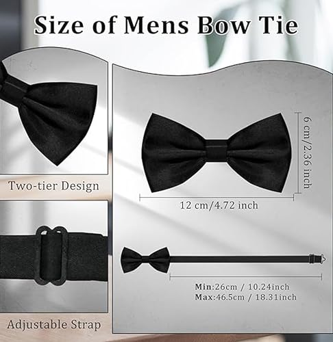 Image of THE BOW TIE HOUSE Premium Black Silk Satin Bow Tie for Men | Formal Wedding Party Tuxedo Accessory