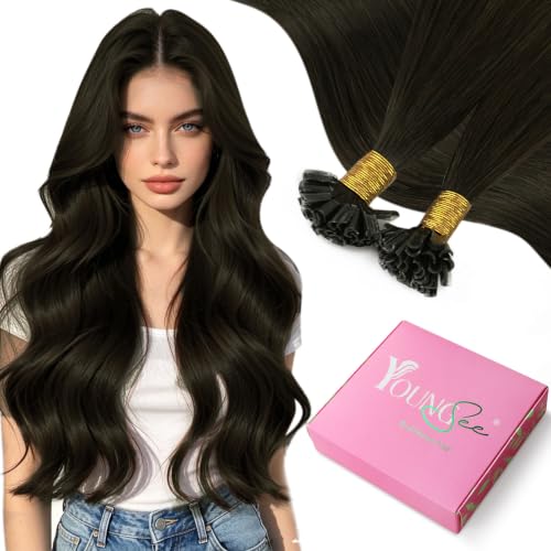 Image of YoungSee U Tip Hair Extensions Human Hair Ash Brown Utip Hair Extensions Human Hair Cool Brown Keratin Hair Extension 18 Inch Fusion Remy Hair 50g 50 Strands for Wedding