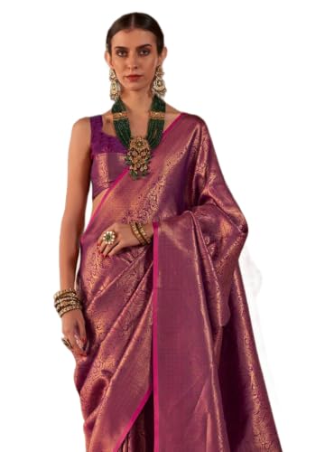 Image of SWORNOF Women's Silk Kanjivaram Kanchipuram Saree With Blouse Piece