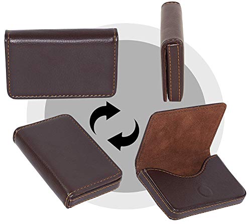 NISUN 2 Pack Pocket Sized Stitched PU Leather Credit Debit Business Card Holder Case Wallet for Men & Women (10 X 6 X 1.6 cm-Brown)