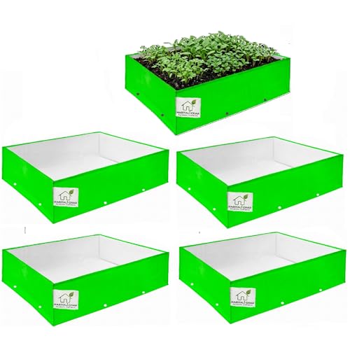 Image of Square Shape Grow Bags 24x18x9 Inch 260 GSM HDPE UV Protected Green Plant Grow Bags for Home Kitchen Garden Pack of 5