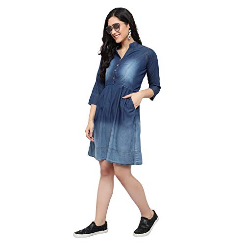 Image of Women Blue Solid Fit and Flare Dress Frock