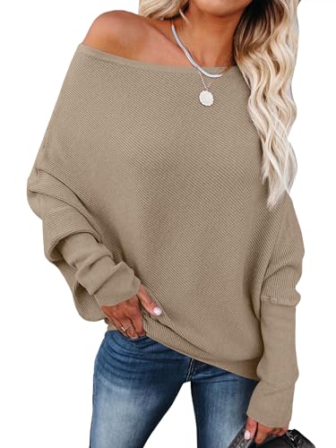Image of ANRABESS Womens Off Shoulder Sweaters 2026 Fall Long Batwing Sleeve Loose Fit Knit Tops Casual Pullovers Jumpers