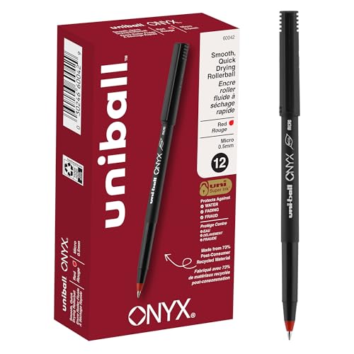 uni-ball ONYX Rollerball Pen, Micro Point (0.5mm), Red, 12 Count