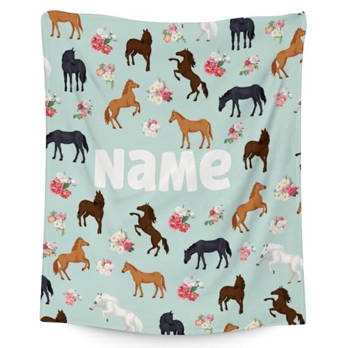 Mercuryelf Custom Horse Blanket Gift - 50x60 Inches Aesthetic Throw Blankets for Teens - Mint Green Soft, Fuzzy & Warm Throws for Living Room, Sofa