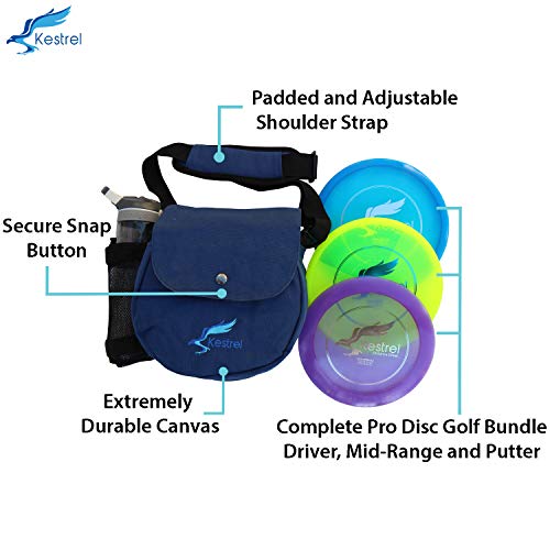 Kestrel Discs Golf Pro Set | 3 Disc Pro Pack Bundle + Bag | Disc Golf Set | Includes Distance Driver, Mid-Range And Putter | Small Disc Golf Bag (Blue) #TOP1