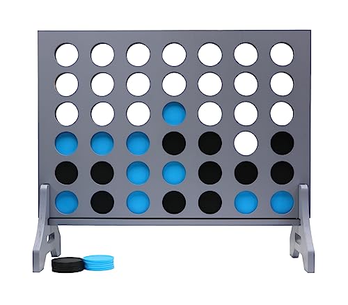 Image of Giant 4 in a Row Game for Family & Adults - Tailgating Pros Jumbo Grey Wooden Four in a Row Indoor & Outdoor Yard Game for Family Party Fun, Portable Activities for Patio, Backyard, and Camping