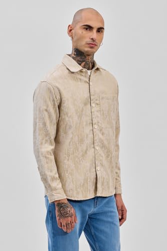 Image of SNITCH Men Casual Shirt | Slim Fit Full Sleeve Mandarin Collar Stripes Design | Premium Viscose Blend & Breathable Fabric for Everyday & Semi-Formal Wear