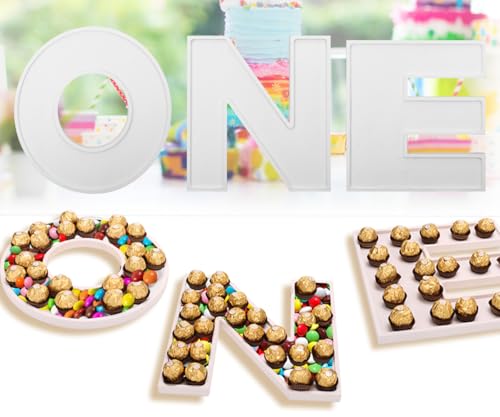 3PCS Larger Charcuterie Letter 12” ONE fillable Tray, Letter Trays for Food, Wood Letter Tray Chocolate Candy Tray for Baby Shower Party Favors (ONE- White)