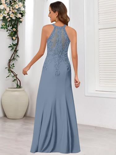 Women's Chiffon Mother of The Bride Dresses Halter Lace Formal Dresses for Women Wedding Guest3