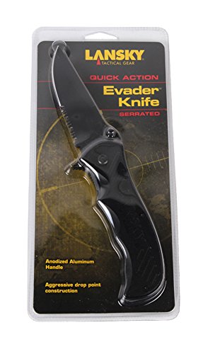 Lansky LKN004 Evader Quick Action Serrated Knife, Black