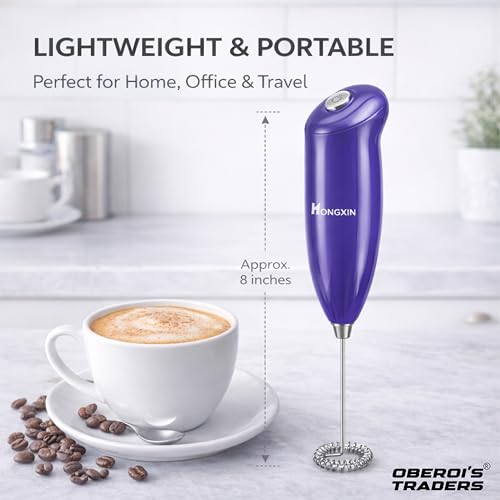 Image of OBEROI'S TRADERS Electric Milk Frother Handheld, Battery Operated Coffee Whisk Foam Maker with Stainless Steel Beater for Latte, Cappuccino, Hot Chocolate & Egg Beating