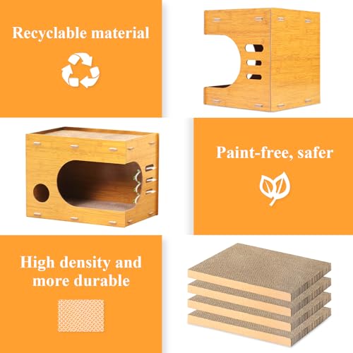 Cat Scratcher House,2 in 1 Cardboard Cat House Durable and Sturdy Cat Scratching Post Cat Scratching Board Cat Scratchers for Indoor Cats, Easy to Assemble,Maximum Load Capacity 66 lbs - Thumbnail 6