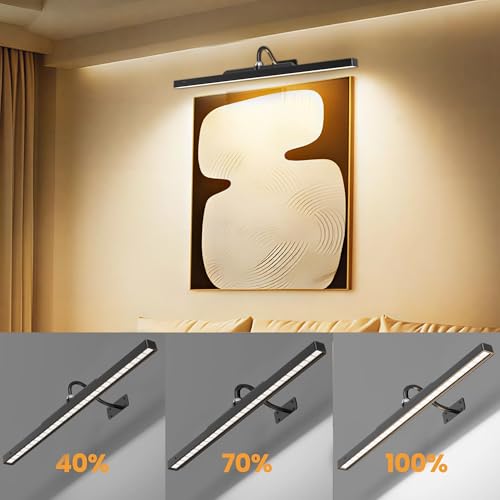 Image of 2 Pack Lights for Pictures on Wall Black - Cordless Battery Powered Wall Art Lighting with Dimmable Remote for Living Room, Bedroom & Hallway