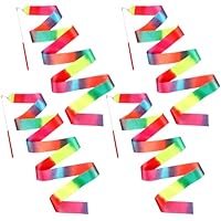 HJZHII 4PCS Rhythmic Dance Ribbons, 78.7 Inch Rainbow Gymnastics Ribbon Rainbow Streamers Twirling Sticks Gymnastics Ribbons Dancer Wand for Kids Adults Artistic Talent Shows Dancing Training