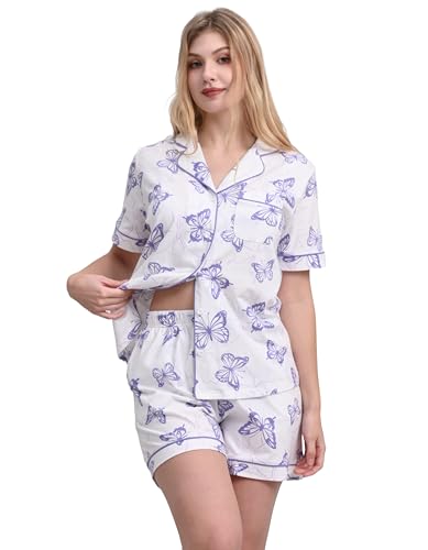 Image of NAP BOUND 100% Cotton Pajamas for Women Sets 2 Pieces Pjs Button short sleeves with Pockets Soft Sleepwear Loungewear XS-XXL