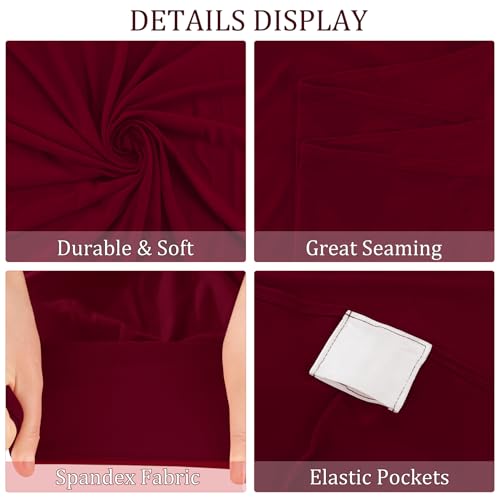 Image of 6 Pack 6FT Spandex Table Covers Washable Wrinkle Resistant Fitted Rectangle Tablecloth for Folding Table Wedding Party Birthday Banquet Bar Events(Burgundy)