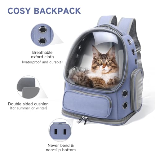 Image of Cat Backpack Carrier, Breathable Cat Carrier Large Space Bubble Pet Backpack for Kitty Small Dog up to 15lbs, Transparent & Foldable Pet Carrier for Travel Hiking (Blue)