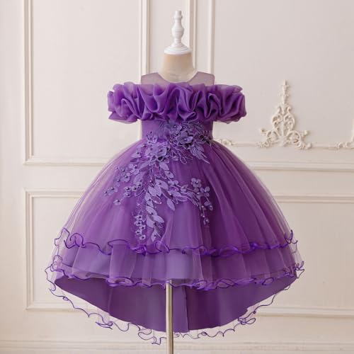 Vestido de satén para niñas morado oscuro con hermosas mangas abullonadas 3