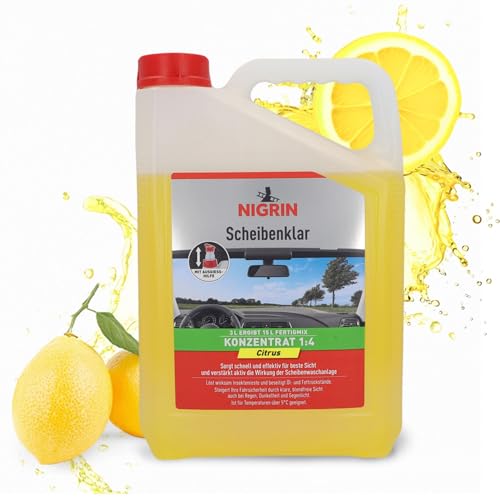 NIGRIN Scheibenklar Konzentrat 1:4 Citrus | 3 Liter | Reinigungszusatz für Autoscheiben und Scheinwerfer | integrierte Ausgießhilfe | entfernt Insekten Fett | schlierenfrei | sehr ergiebig | ab 5C
