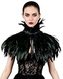 L'VOW Gothic Black Feather Cape Shawl Shrug Poncho with Choker Collar (Black)