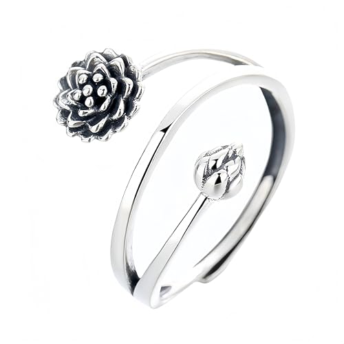 Bague argent 925 femme réglable ajustable ouverte vintage lotus