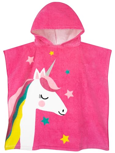 Harry Bear Unicorn Towel, Cotton Kids Towel Poncho, Hooded Girls Bath Towels, Swimming Towels, One Size, Pink