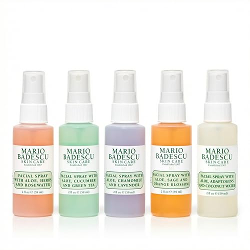 Mario Badescu Mini Facial Spray Collection 5 Piece Set Hydrating Face Mist Trio with Rosewater Lavender Cucumber Orange Blossom & Coconut Water for All Skin Types