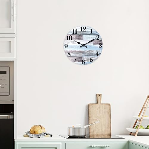 Xnm Blue Wood Wall Clock For Living Room thumb #7