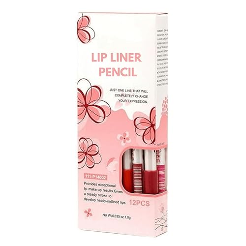 Image of Matte Lip Liner Pencil Set - 12 Pcs Long-Lasting Lip Liner | Waterproof, Smudge-Proof & Highly Pigmented Lip Kit for Precise Lip Definition