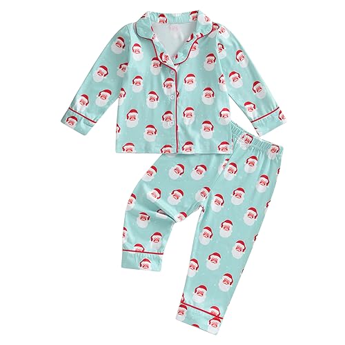 Toddler Girl Boy Christmas Pajamas Santa Claus Button Down 2 Piece Pajama Set Little Kids Christmas Pjs Nightgown