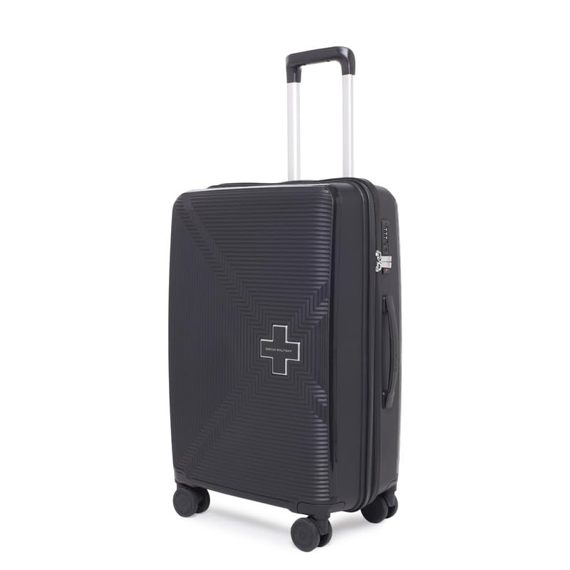 Image of SWISS MILITARY Maze 24-Inch Hard Top Peach Luggage Trolley Bag Durable Polypropylene Body TSA Lock Body-Coloured 360 Degree Rotating 8 Wheels Lightweight Stylish Travel Suitcase