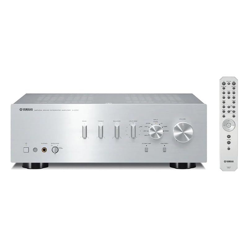 Image of Yamaha A-S701 Amplifier Bundle w /AudioQuest Jack Russell Cable (Silver) | Integrated amplifier with 100W x 2, optical /coaxial inputs, Pure Direct and AudioQuest Jack Russell 4m subwoofer cable