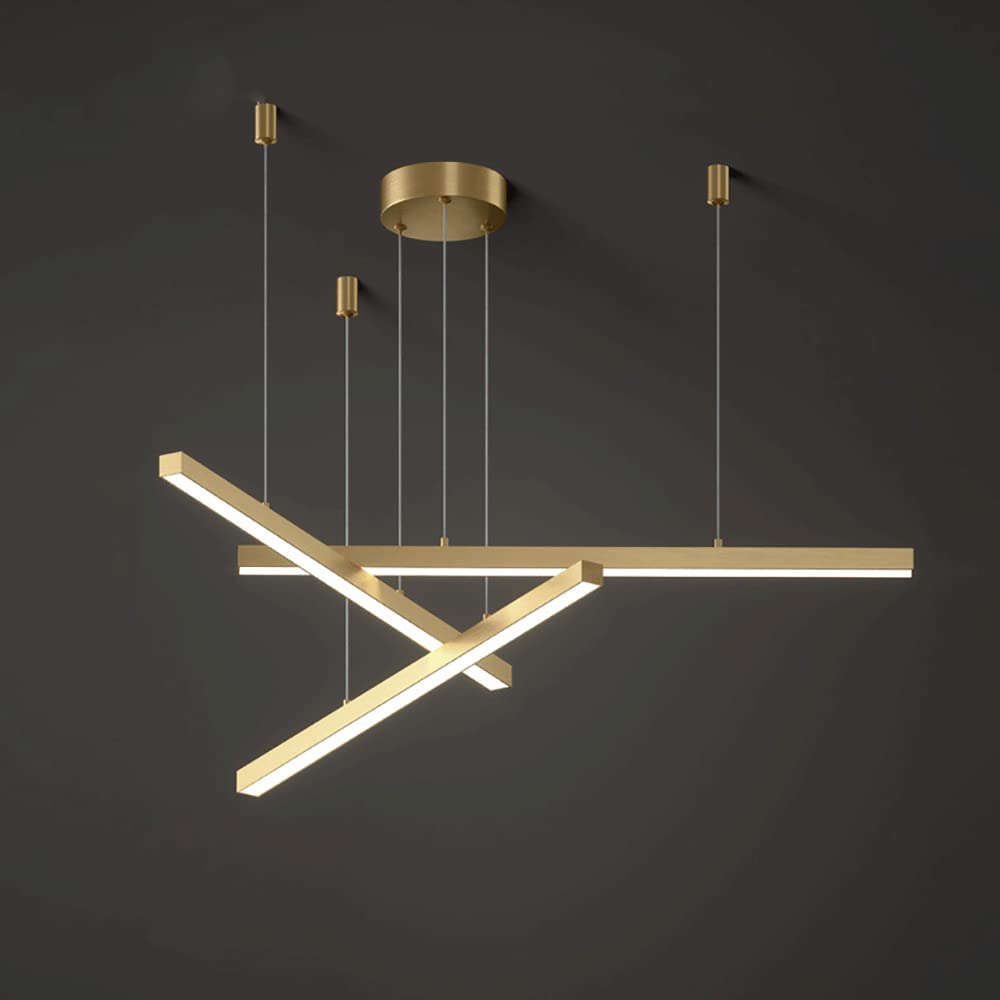 Lampes suspendues à LED linéaires dorées avec abat-jour blanc pour salon