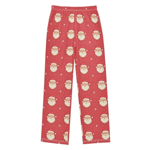 Santa Claus Snowflake Pattern Long Pajama Pants Bottoms Soft Sleepwear with Pockets