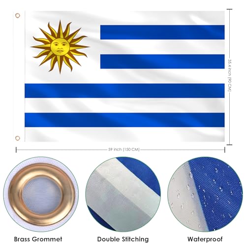 Image of Ahfulife Uruguay Flag 3x5 Ft, 1 Pc Large Uruguayan National Flags for Outdoor Indoor, Double Sided with Brass Eyelets for World Cup, Party, Garden, Bar, Street Decor