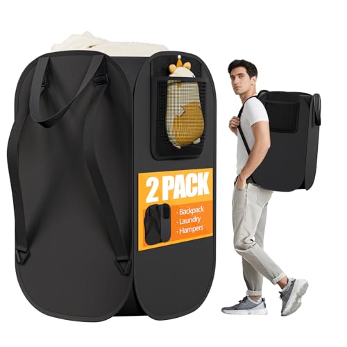 2 Pack Collapsible Laundry Bags 76L with Mesh Pocket