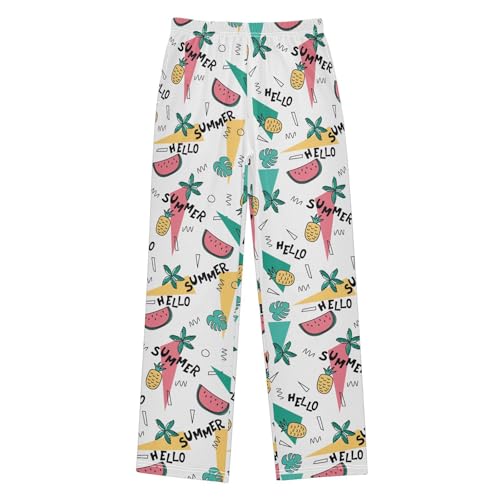 ZZXXB Summer Watermelon Pineapple Boys Long Pants Soft Trousers Elastic Waist Kids Lounge Bottoms with Pockets S-XL