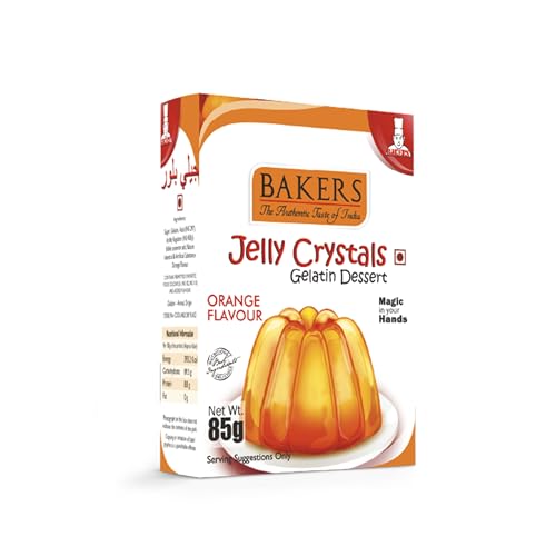 BAKERS Jelly Crystals (Gelatin Dessert) Orange Flavour | Non-Vegetarian | Easy-to-Make Instant Premix | Pack of 6 (85 gm x 6)