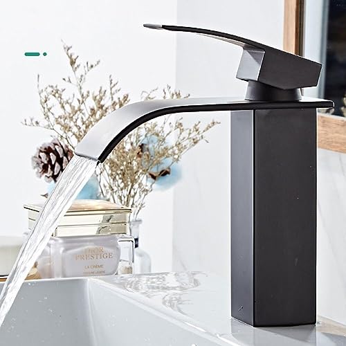 Robinet de lavabo cascade noir résistant aux traces et calcaire - 2