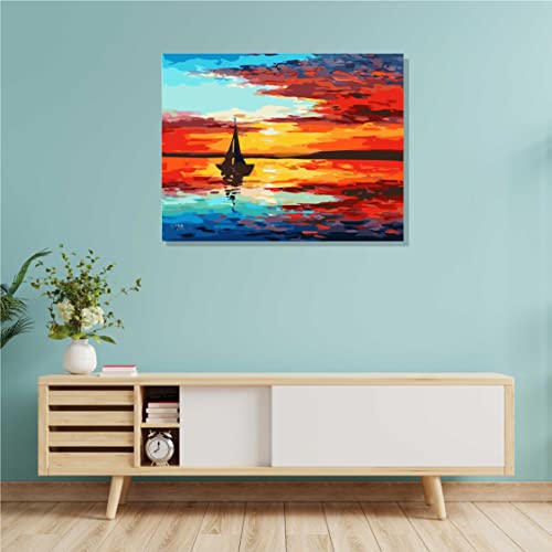 Image of RANGOLI 100% Cotton Stretched Canvas Painting 400 GSM, Framed Boat Scenery Canvas Abstract Wall Art for Living Room, 3D Paintings for Wall Decor (12 x 18 Inch With Frame)