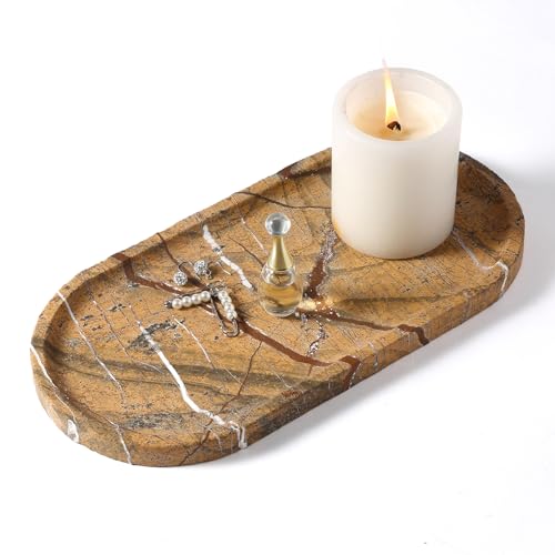 Image of Koville Indian Natural Marble Decorative Tray, 12 inchx6 inch - Countertop Organizer, Catchall for Perfume, Candles, Jewelry