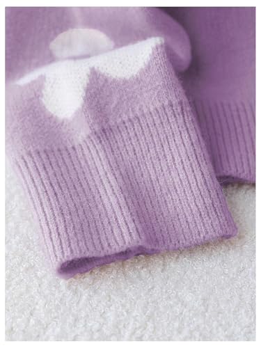 Image of RoseSeek Girl's Bow Graphic Sweaters Crewneck Long Sleeve Knit Pullover Tops Drop Shoulder Knitwear