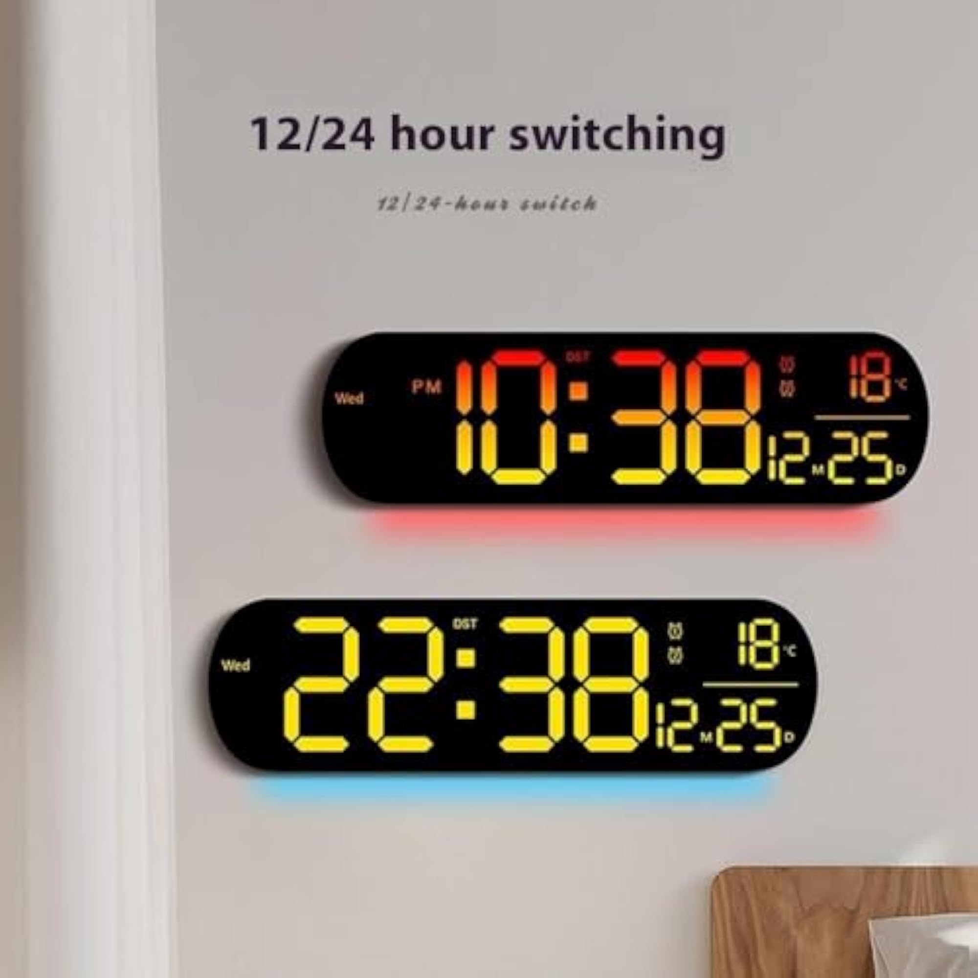 Digital Wall Clock with RGB Display Colors