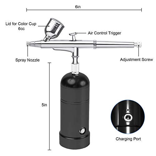 Portable Airbrush Kit with 6cc 20cc 40cc Cup,Cordless Air Brush with Rechargeable Mini Air Compressor,Replaceable 0.4mm Nozzle Needle Cap and Cleaning Brush for Makeup,Model Making,Cake Decoration
