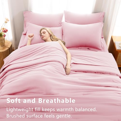 CozyLux Full Size Comforter Set Pink, 7 Pieces Bed in a Bag